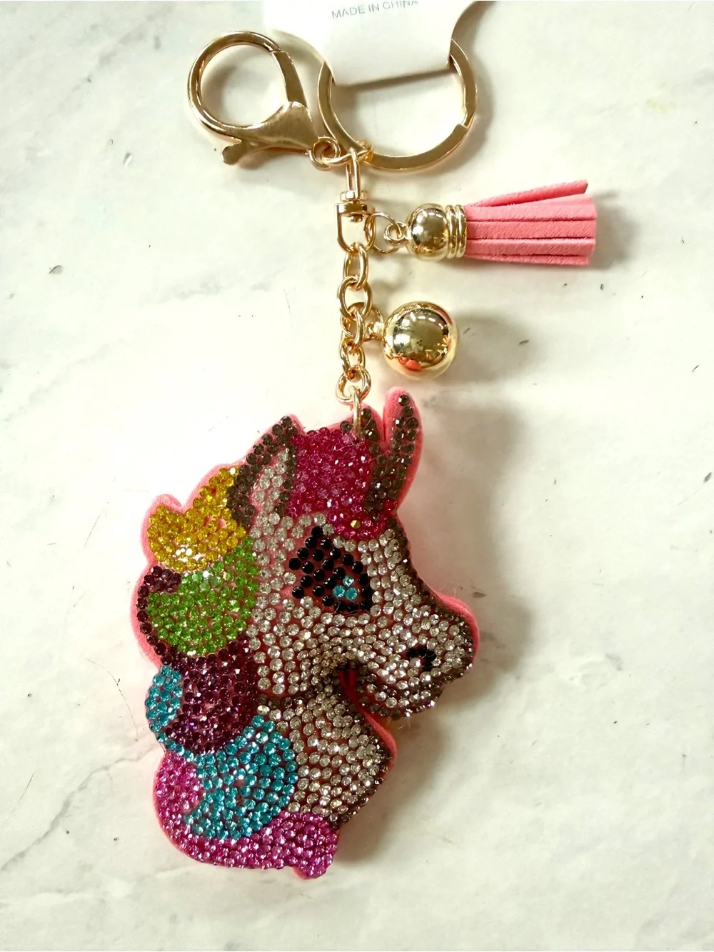 NWT Puffy Rainbow Rhinestone Unicorn Bag Charm & Keychain ✨